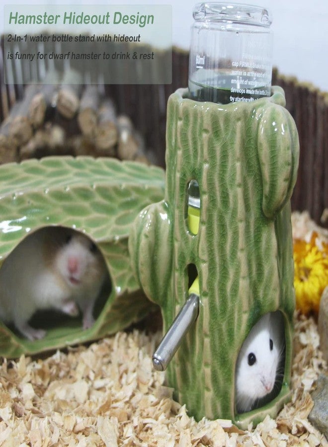 Deapeey Hamster Water Bottle, Cactus Ceramic Hamster Gerbil Water Bottle for Glass Tank, Dispenser, 80ML Bottle for Water Holder Stand with No Drip for Syrian Mice, Gerbil (Light Green) - Image 3